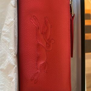 Longchamp Leather Zip Wallet NWT in coral red